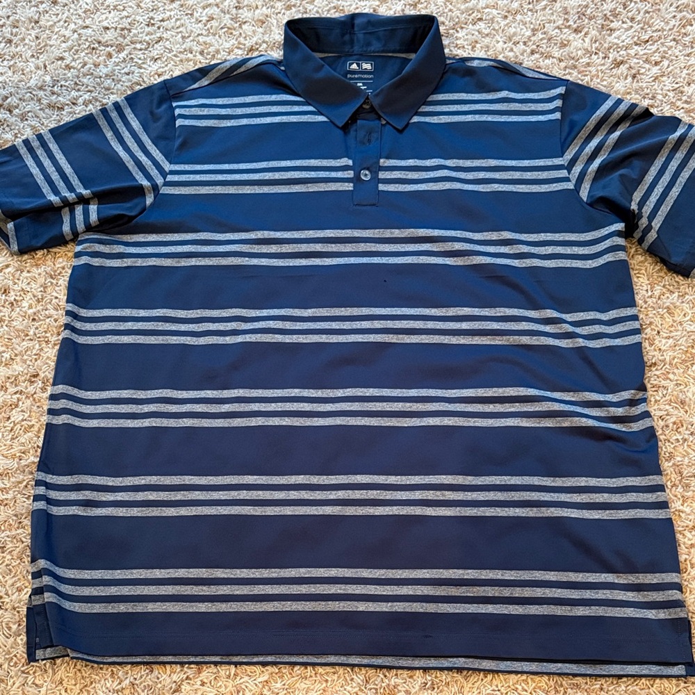 adidas Men's Polo Shirt - Navy and Gray Stripes